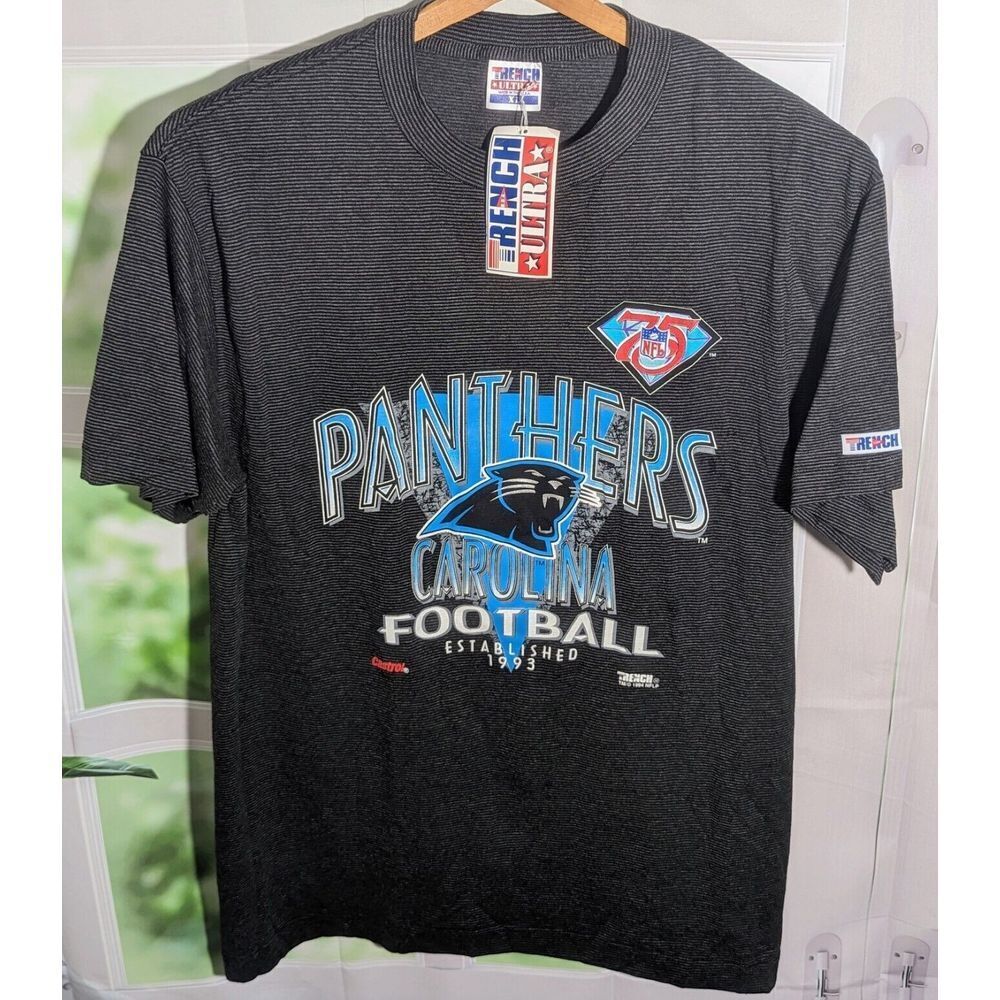 Carolina Panthers Shirt Single Stitch Trench Short Sleeve Bone Stock XL‎ VTG
